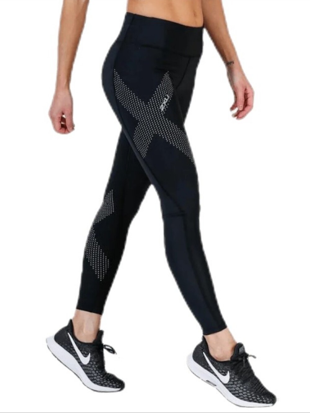2XU Mid-Rise Compression Tights Black Grey Women's Large Activewear